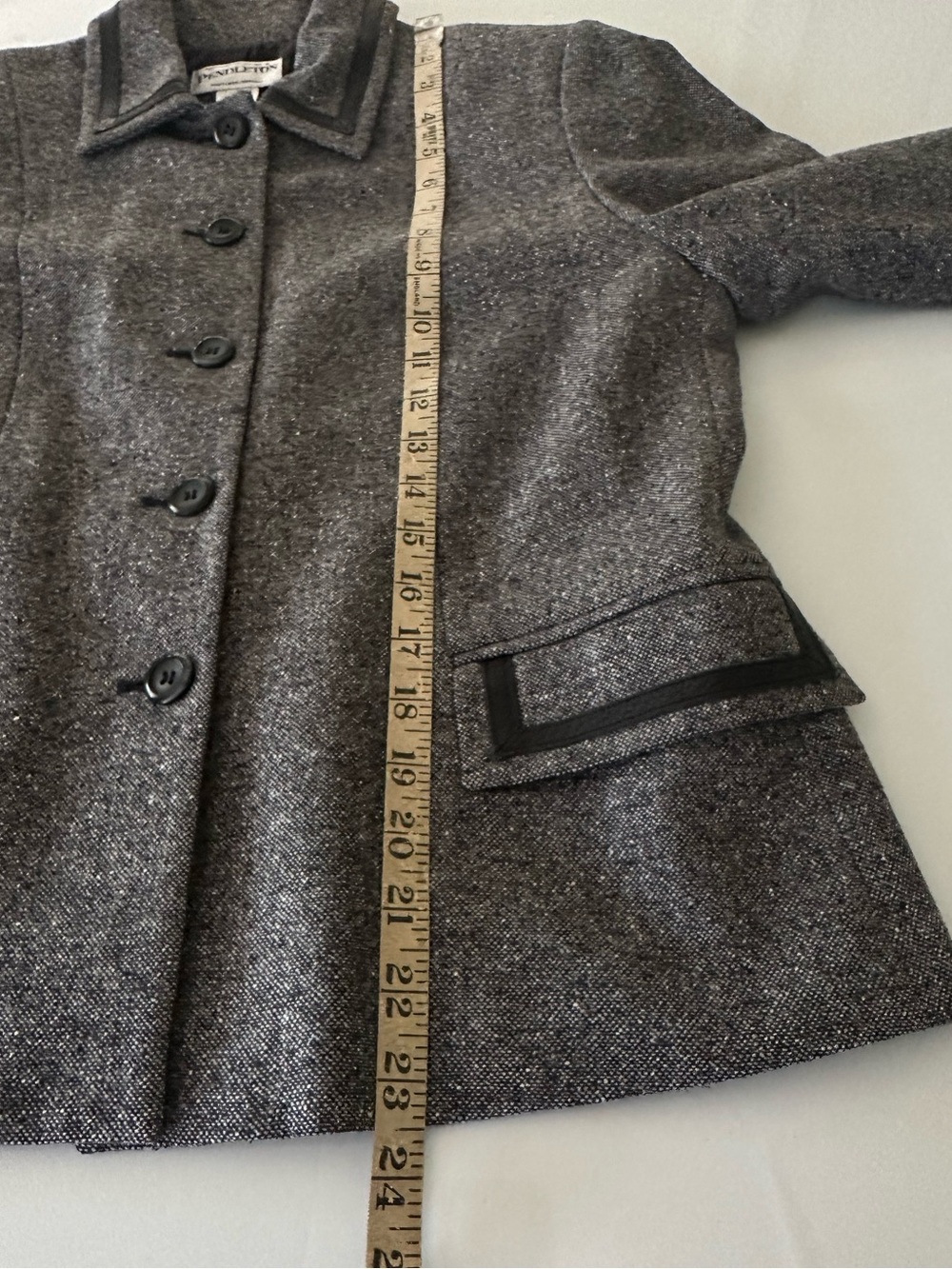 Pendleton Wool Silk Leather Trim Blazer Jacket Size 8 Black White Tweed - Picture 14 of 15